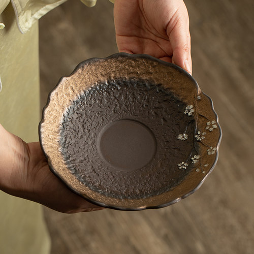 复古粗陶干泡盘隔热茶托