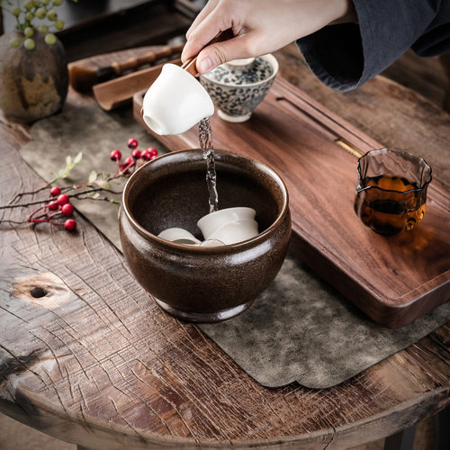 茶渣缸废茶盂茶洗小号窑变复古笔洗陶瓷烟灰缸功夫茶艺茶道配件