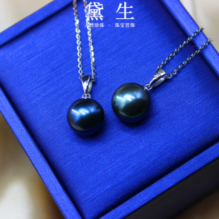 正圆形强光8--9-10mm单颗吊坠天然淡水黑珍珠项链媲美大溪地颈链