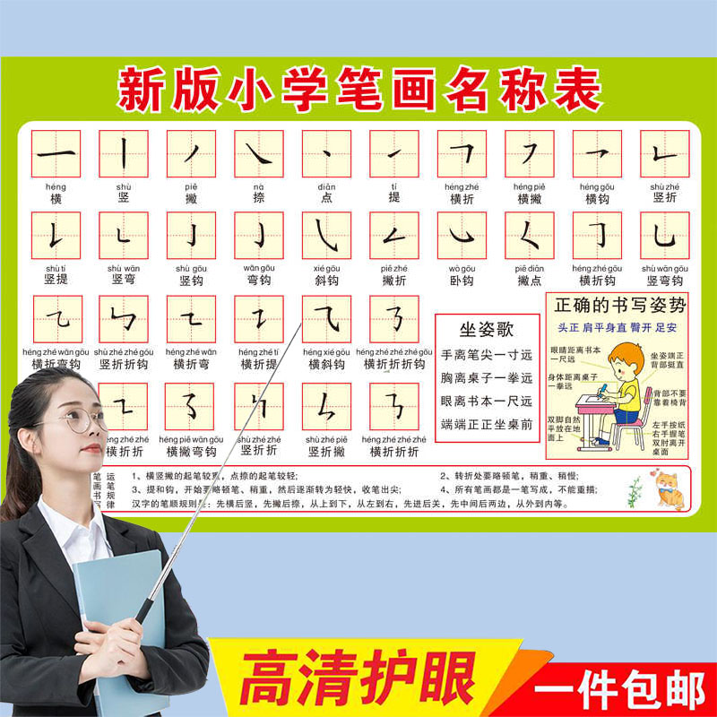 幼儿笔画识字卡汉字基本笔画挂图
