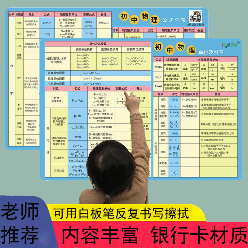 初中物理必背公式定理认知卡