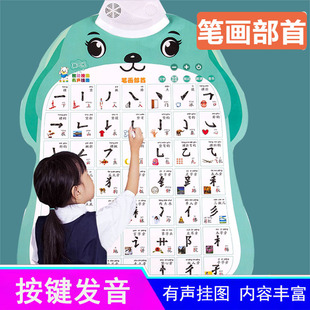 儿童汉字笔画 划部首笔顺有声挂图 一年级拼音偏旁识字早教卡片全