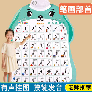儿童笔画部首有声挂图学习偏旁部首发声墙贴笔顺语音挂画汉字挂墙