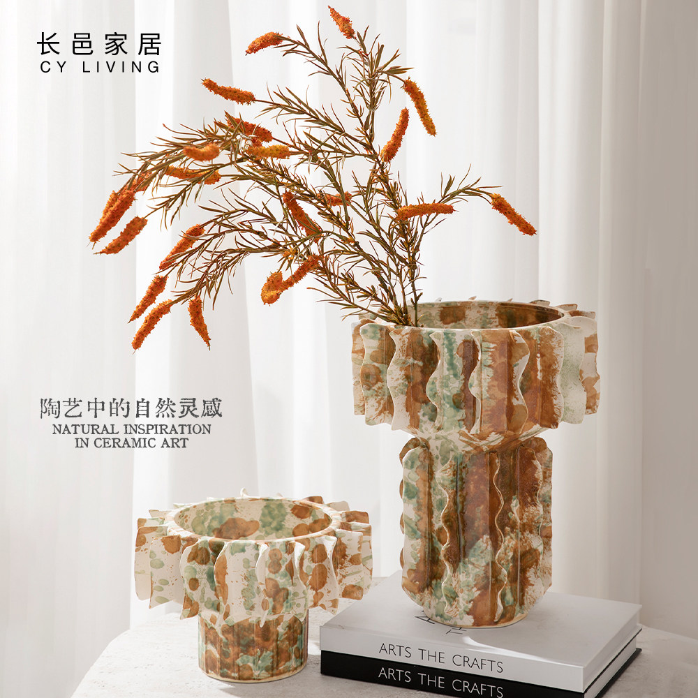 长邑彩绘陶瓷花瓶轻奢摆件插花创意家居装饰品艺术花器客厅艺术