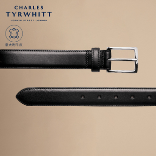 【100%意大利牛皮】CHARLES TYRWHITT黑色男士正装男士针扣腰带
