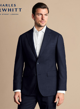 CHARLES TYRWHITT修身版型海军蓝米通格纹理高端商务系列西装夹克