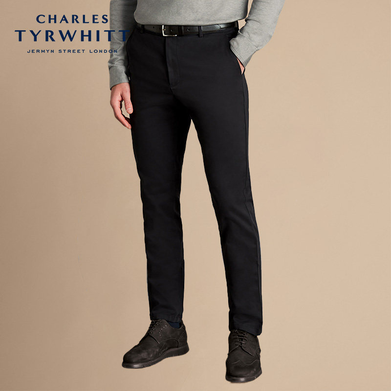 CHARLES TYRWHITT修身版型英式免烫易打理黑色男士商务奇诺休闲裤