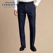TYRWHITT修身 版 型海军蓝米通格纹理高端男士 CHARLES 商务系列西裤