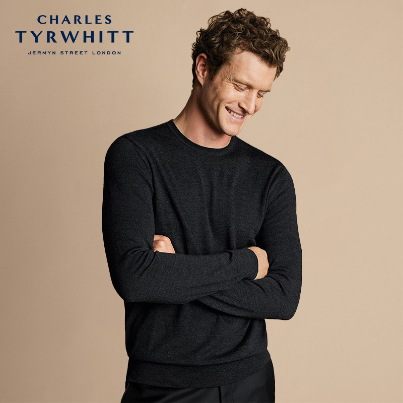 【100%羊毛】CHARLES TYRWHITT炭灰圆领针织衫男士毛衣秋冬,男装,针织衫/毛衣,淘宝优惠券,粉丝福利购,淘宝优惠卷