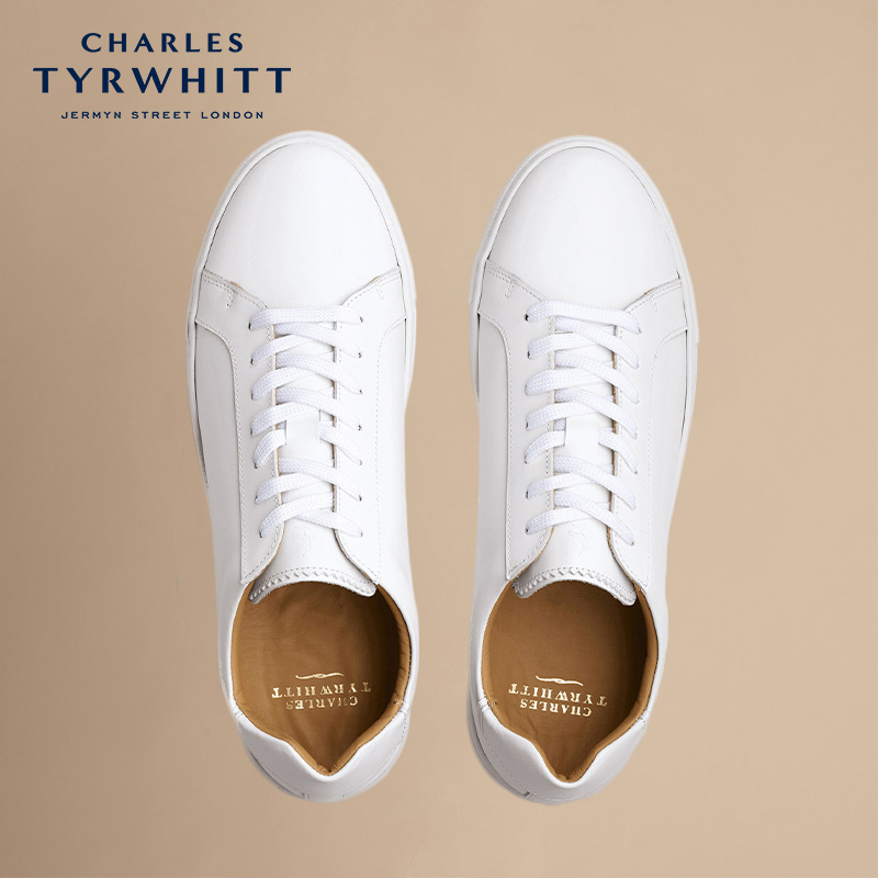 CHARLES TYRWHITT男士商务宴会白色休闲皮鞋英伦风通勤板鞋男款