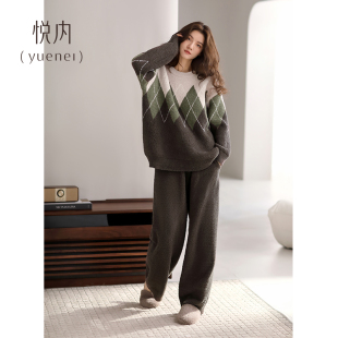 珊瑚绒家居服圆领套头可外穿出门套装 悦内半边绒睡衣女秋冬季 冬款