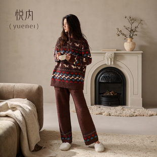 悦内半边绒睡衣女秋冬款 珊瑚绒家居服冬天毛绒复古小狗可外穿 冬季