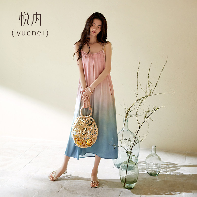 悦内带胸垫睡裙女士睡衣夏季夏天冰丝吊带背心大码丝绸长裙渐变粉,女士内衣/男士内衣/家居服,睡裙,淘宝优惠券,粉丝福利购,淘宝优惠卷