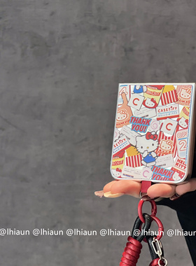 lhiaun 银边镜面卡通kitty适用pocket2小米mixflip2折叠屏purax手机壳新款三星zflip7保护套n3flip荣耀vflip