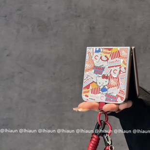 lhiaun 银边镜面卡通kitty适用pocket2小米mixflip2折叠屏purax手机壳新款三星zflip7保护套n3flip荣耀vflip