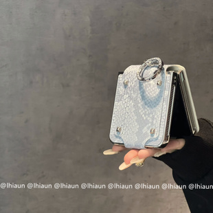 lhiaun 蛇皮纹带指环适用三星zflip7折叠屏华为purax手机壳高级感小米mixflip保护套弹力护轴荣耀vflip硬 新款