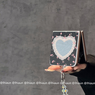 lhiaun pocket2保护套n3flip荣耀vflip 银边镜面爱心小碎花适用三星zflip7小米mixflip2折叠屏purax手机壳新款