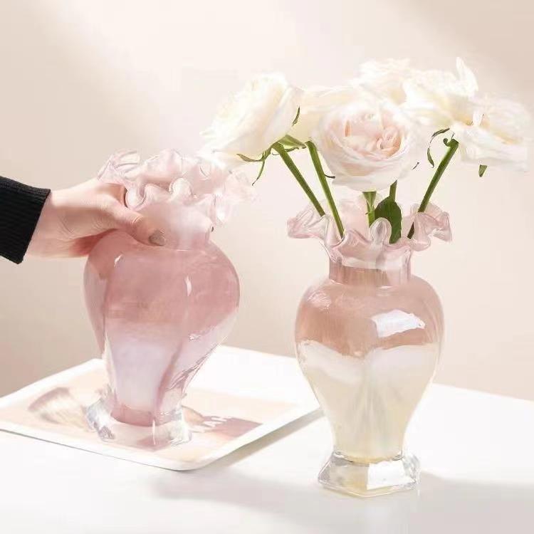 高颜值粉色玻璃花瓶简约