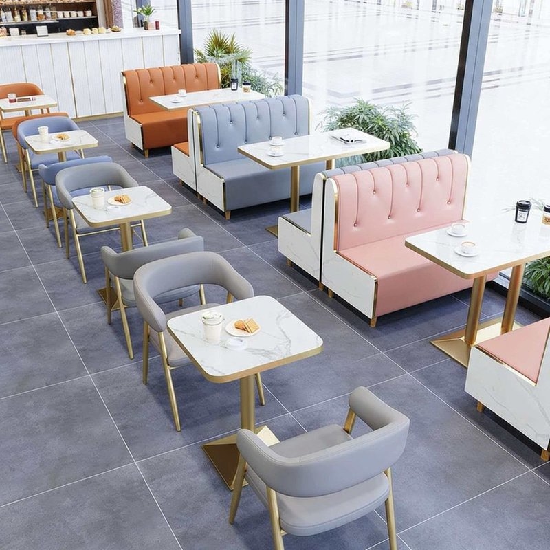 网红奶茶店桌椅组合甜品小吃汉堡火锅店餐厅卡座沙发商用餐饮家具