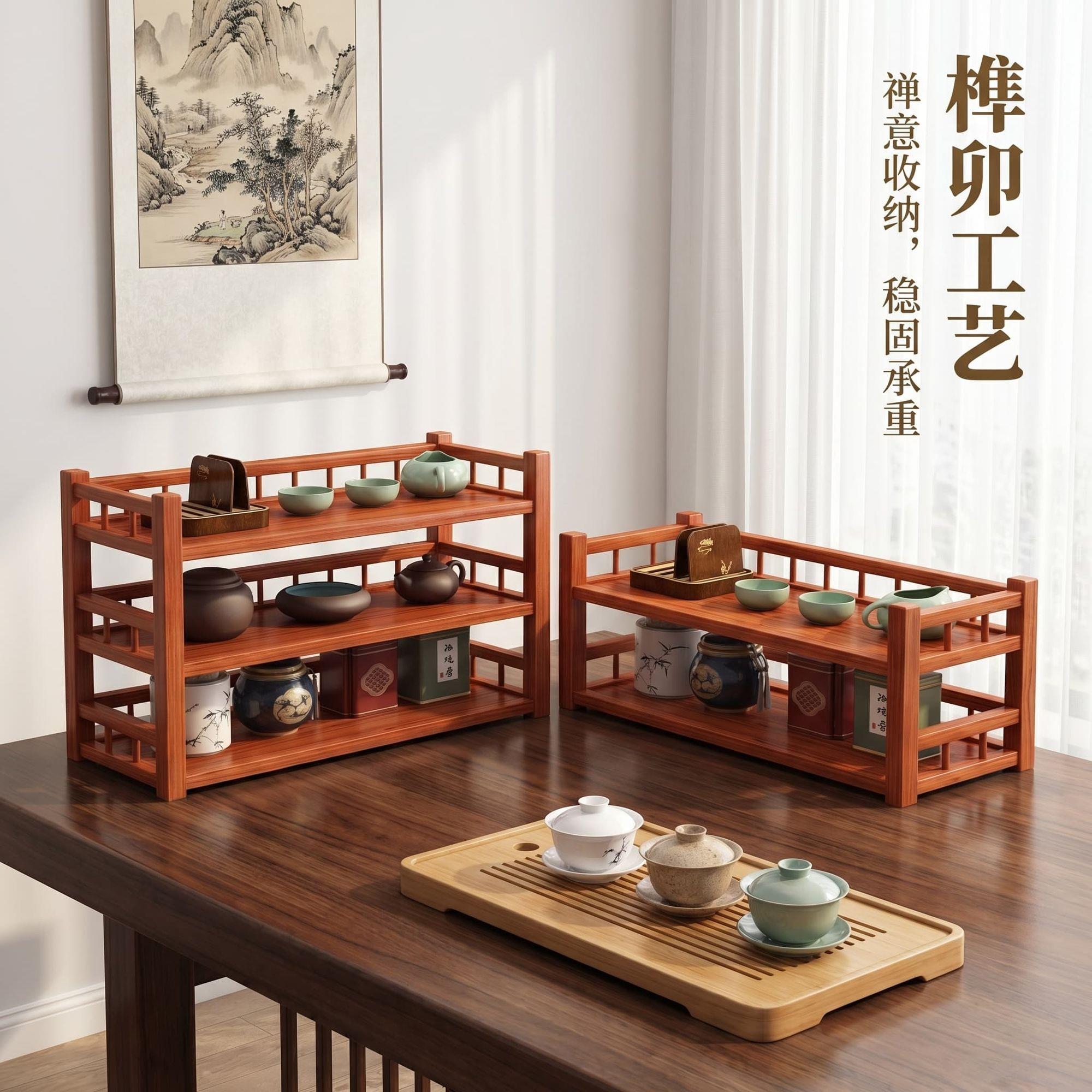 古风中式实木茶具收纳架