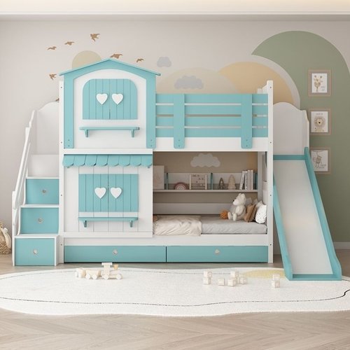 滑梯床儿童女孩双层床上下床儿童两层粉色公主风城堡上下铺床二层
