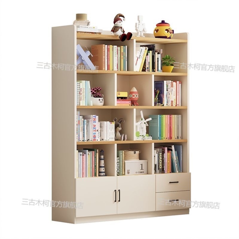 实木防尘书柜一体靠墙胡桃木色收纳柜子储物柜落地置物柜家用书架