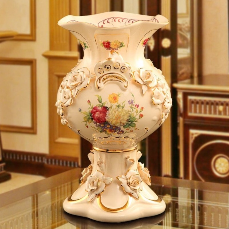 高档家用卧室花瓶摆件客厅复古仿真花盆大号落地插花桌面ins风