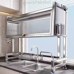 带柜门洗菜池沥水304不锈钢厨房水槽置物架收纳碗柜多功能碗碟架