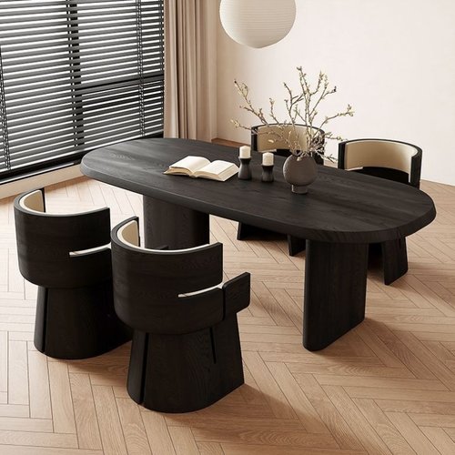 北欧中古风实木餐桌侘寂风现代极简办公桌书桌家庭长方形工作台