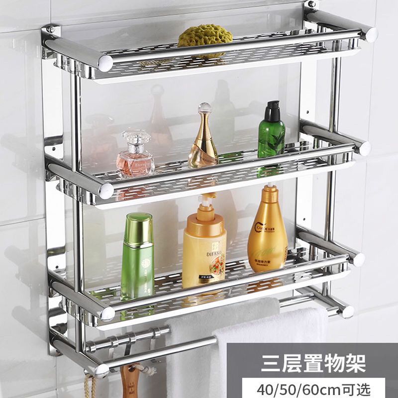 浴室卫生间置物架不锈钢毛巾架洗手间洗漱台墙上壁挂收纳架免打孔