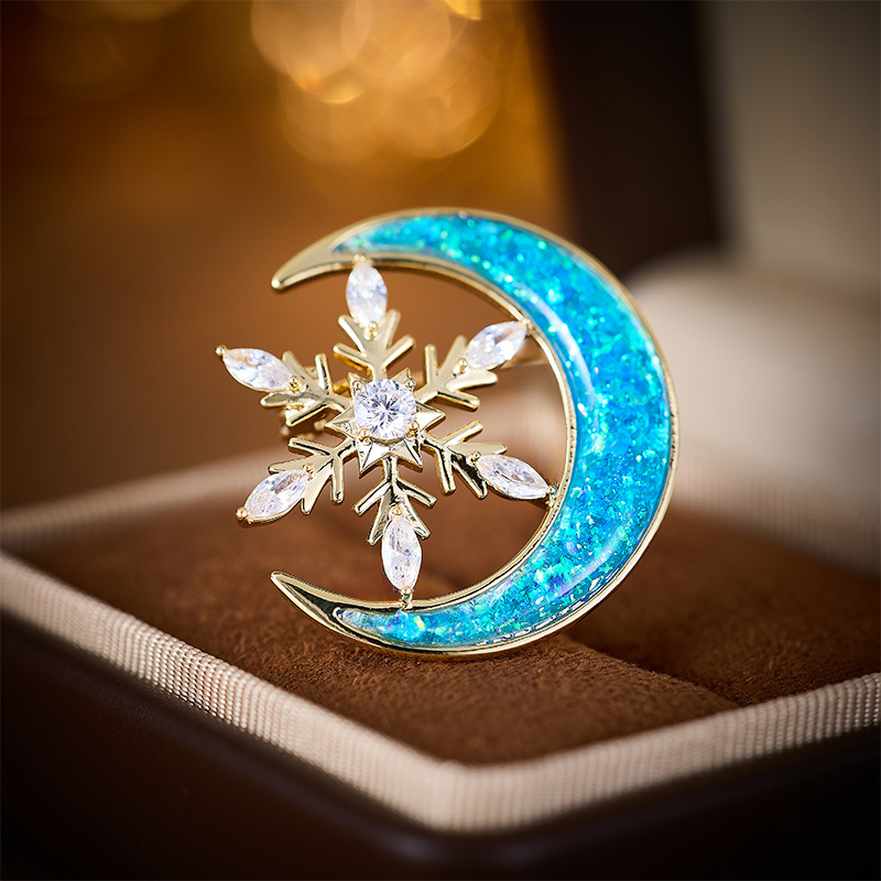 月亮雪花胸针高档女轻奢小众配饰