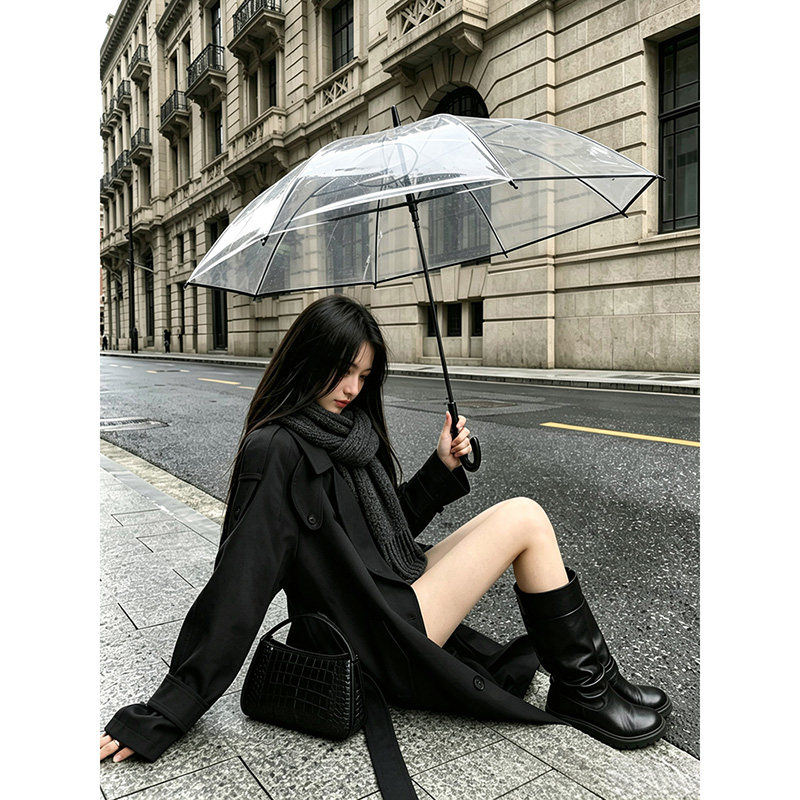 黑色风衣外套女2026新款早春秋小个子高级感英伦风韩系中长款大衣