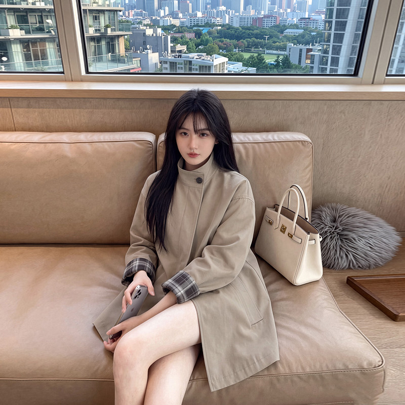 卡其色短款风衣外套女2026早春秋新款韩系小个子高级感英伦风大衣