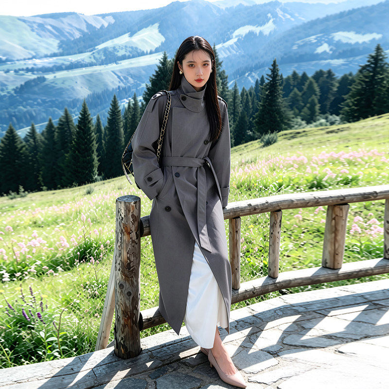 灰色风衣外套女2026新款春秋小个子高级感韩系中长款休闲薄款大衣