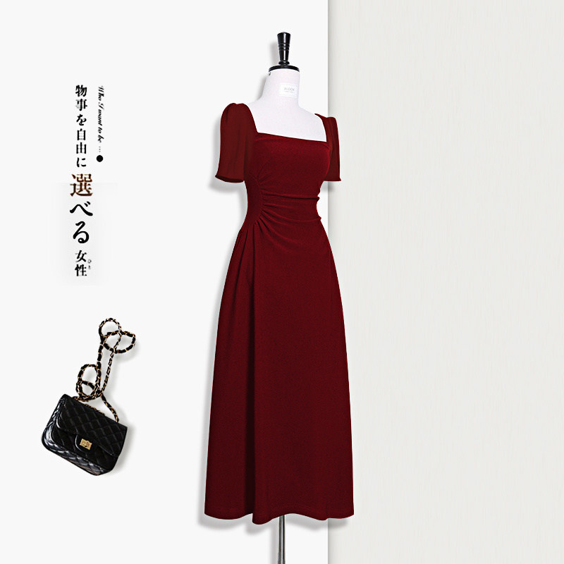 红色连衣裙女春秋法式订婚结婚礼服新娘敬酒服平时可穿红裙子长裙