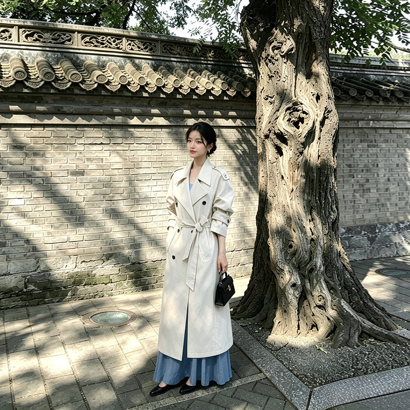 白色风衣外套女春秋2026新款小个子高级感韩系中长款宽松休闲大衣