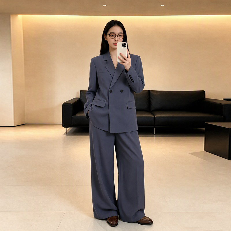 深灰色西装外套女早春秋2026新款两件套套装小个子高级感休闲西服