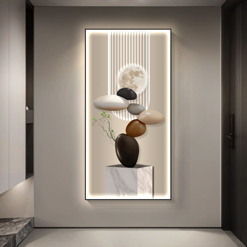 led入户玄关发光灯画现代轻奢高级感过道走廊挂画石来运转装饰画