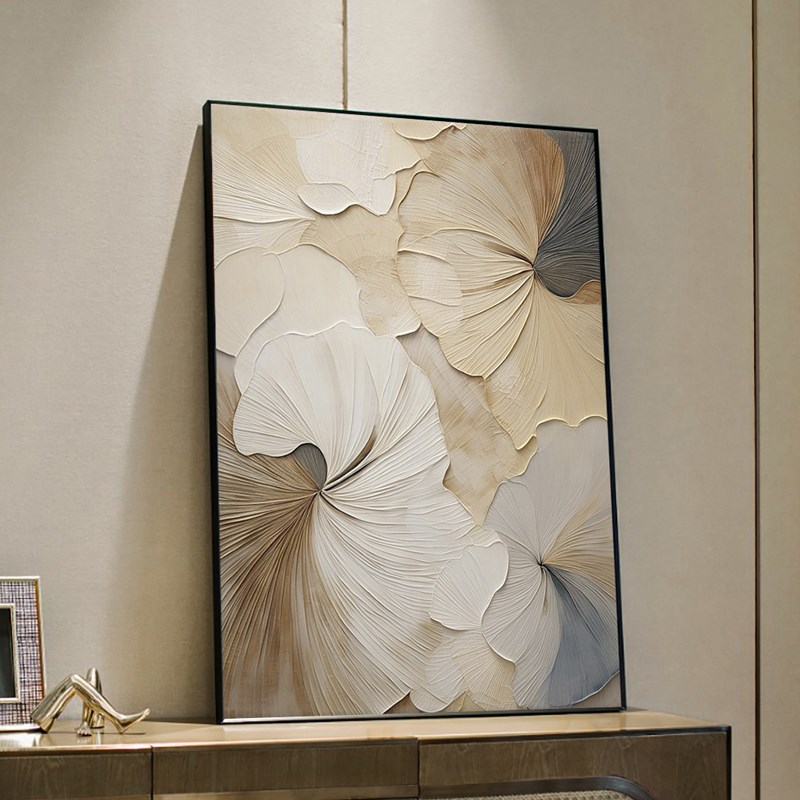 手绘油画奶油风抽象花卉挂画客厅沙发背景墙壁画高级感玄关装饰画图片
