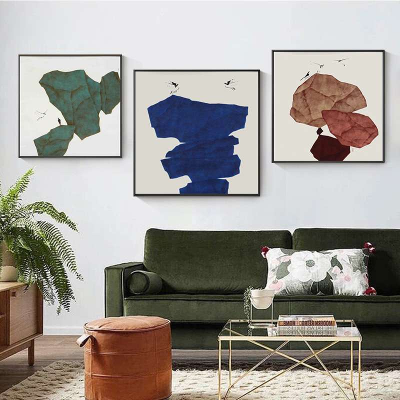 新中式简约磐石禅意装饰画抽象几何色块挂画客厅卧室茶室书房版画图片
