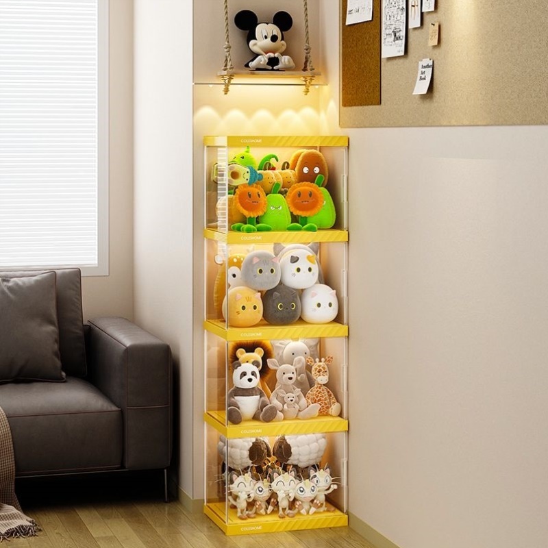 娃娃收纳桶毛绒玩具神器玩偶透明手办展示柜装布公仔筒箱置物架子