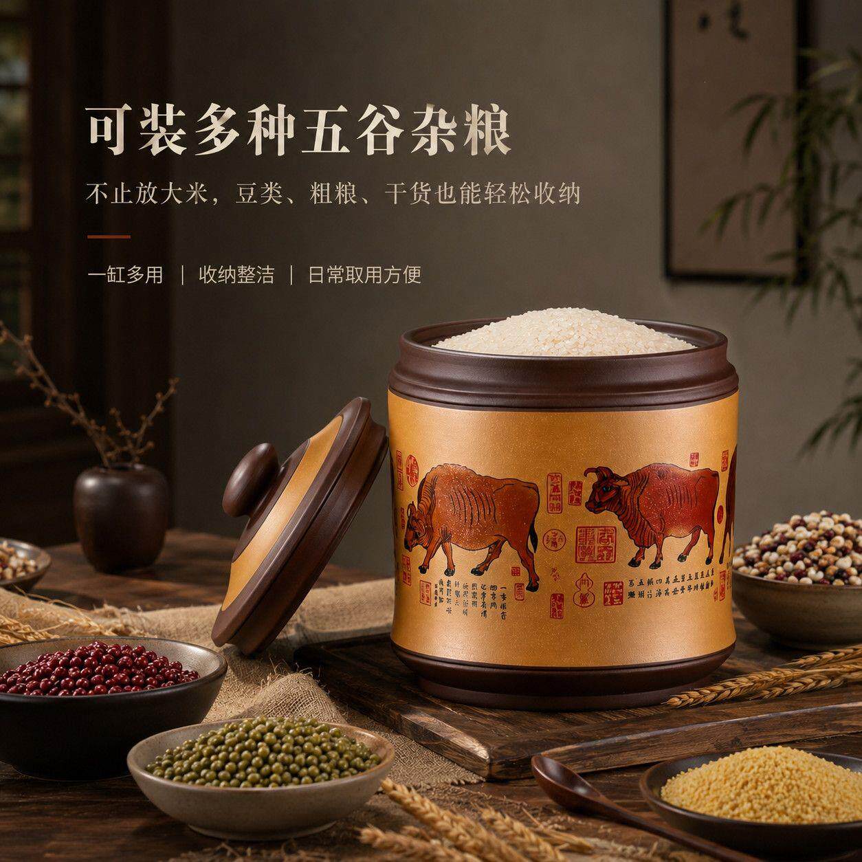 原矿紫砂密封储米缸防潮聚香天然透气防潮防虫