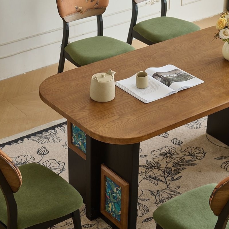 复古欧式古风餐桌实木白蜡木桌椅组合家用小户型客厅长方形西餐桌