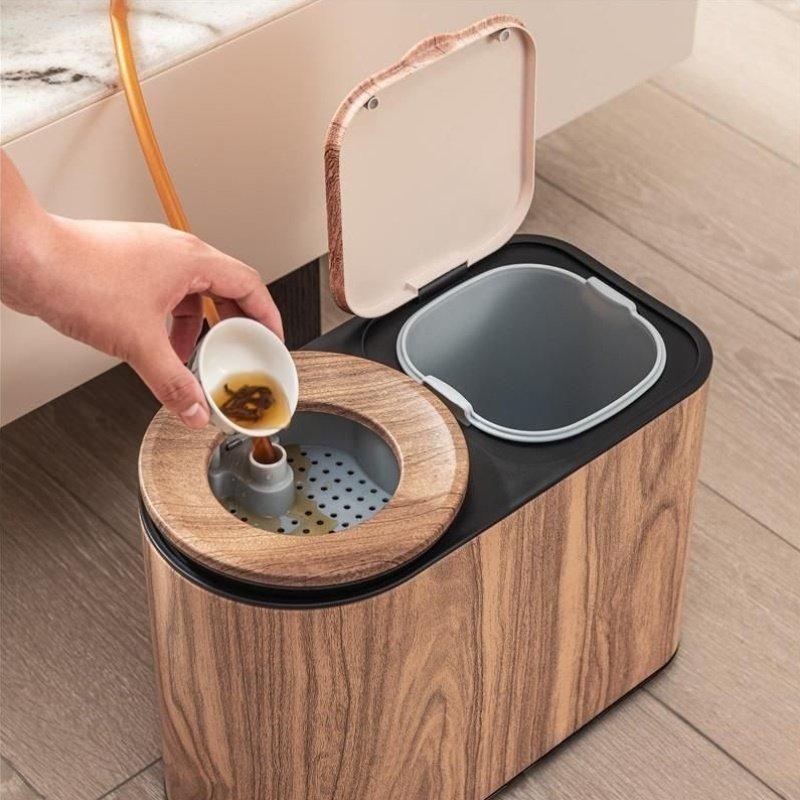 大容量智能语音茶水桶现代轻奢茶渣桶带滤网茶台专用干湿废离废水