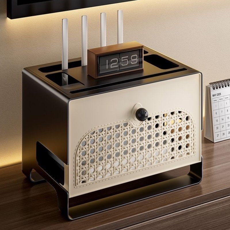 路由器收纳盒wifi光猫电视机顶盒置物隐藏电线新中式桌面收纳盒子