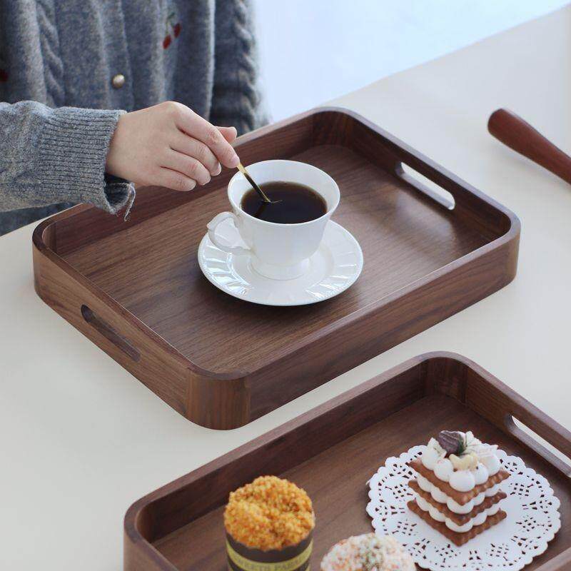 咖啡托盘黑胡桃木实木茶盘长方形奶茶木质点心蛋糕餐盘茶杯收纳盘