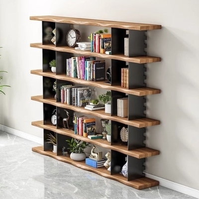 客厅实木置物架落地多层收纳架厚高档书柜美式乡村客厅展示架书架