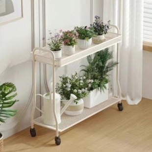 移动多肉花架置物架阳台铁艺花架子客厅落地式 双层室内带轮花盆架