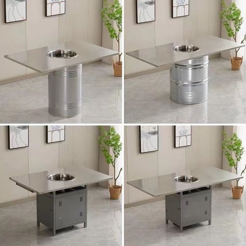 定制工业火锅桌椅桌子不锈钢油桶烤肉无烟电磁炉韩式一体商用烧烤