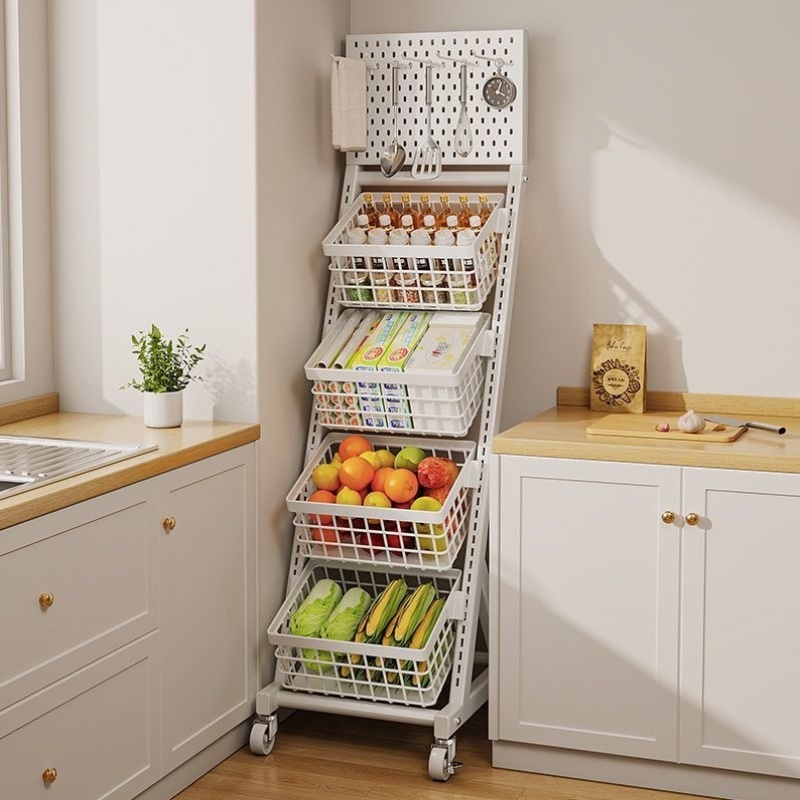 厨房洞洞板置物架家用落地多层水果蔬菜收纳架菜篮子小推车多功能